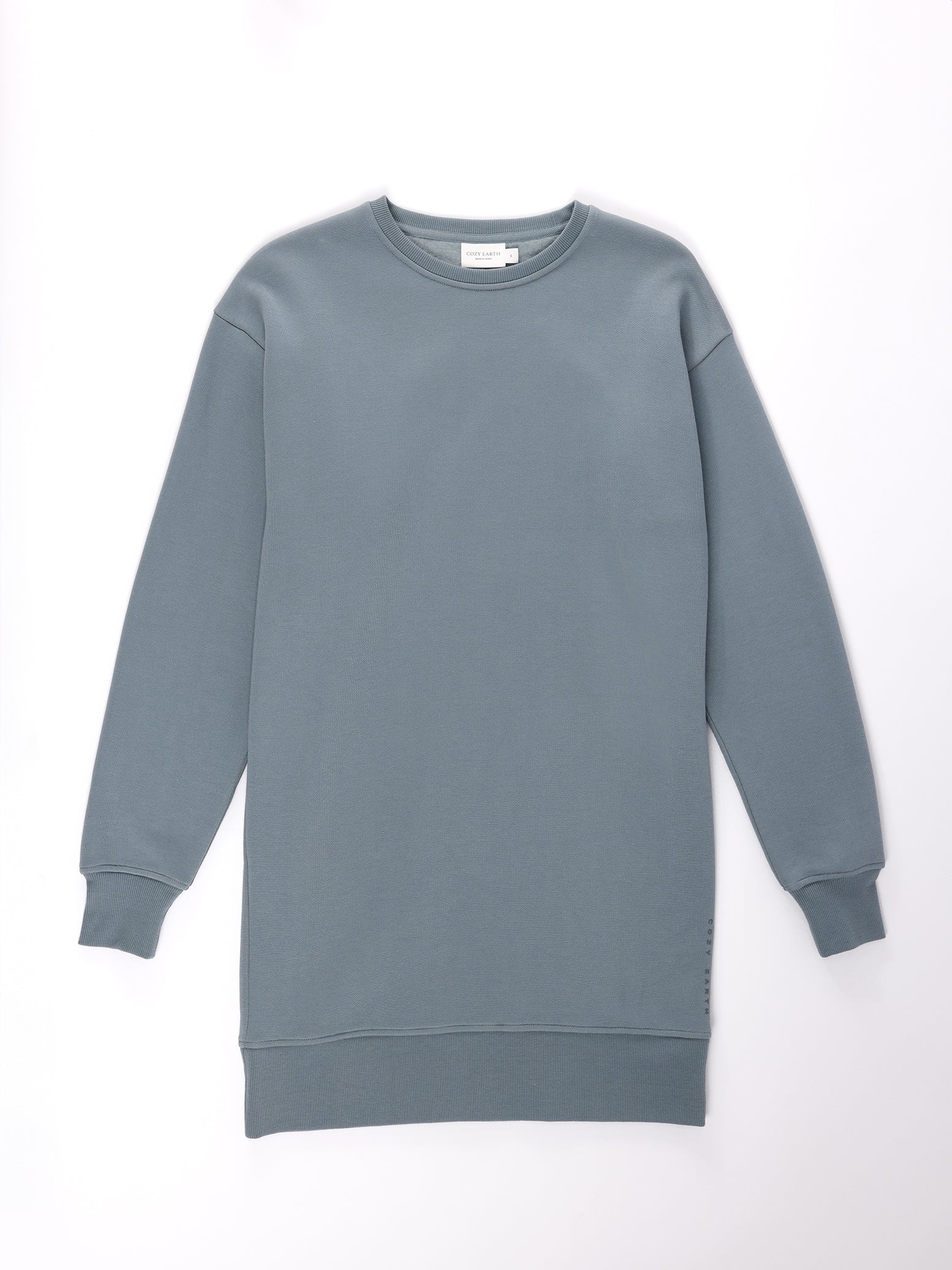Smokey Blue CityScape Crewneck Dress with white background 