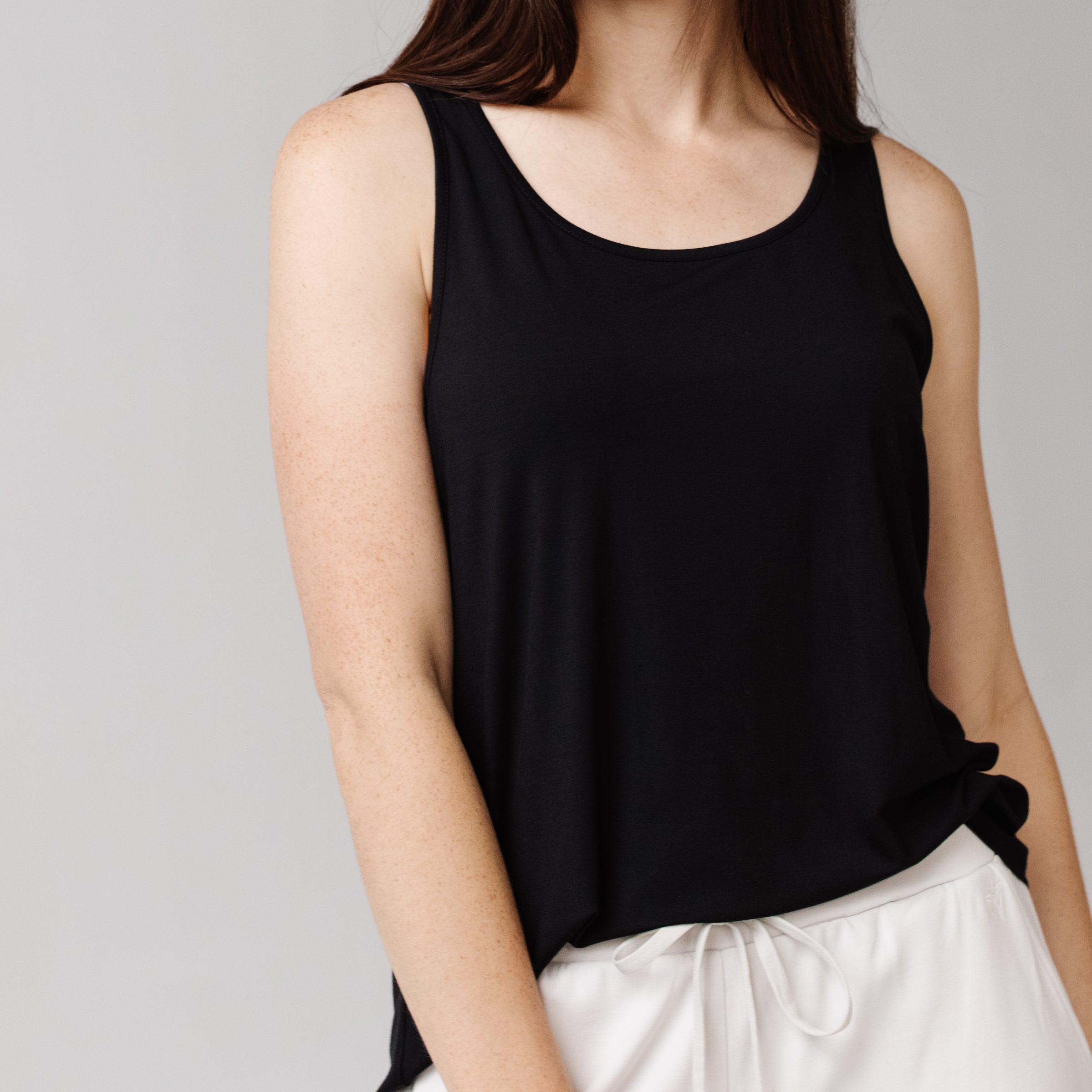 Black Stretch-Knit Bamboo Lounge Tank [Aya]